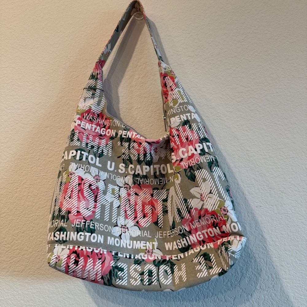 🆕 🌸 Washington DC Floral Tourist Hobo Shoulder Bag – NWOT! 🆕